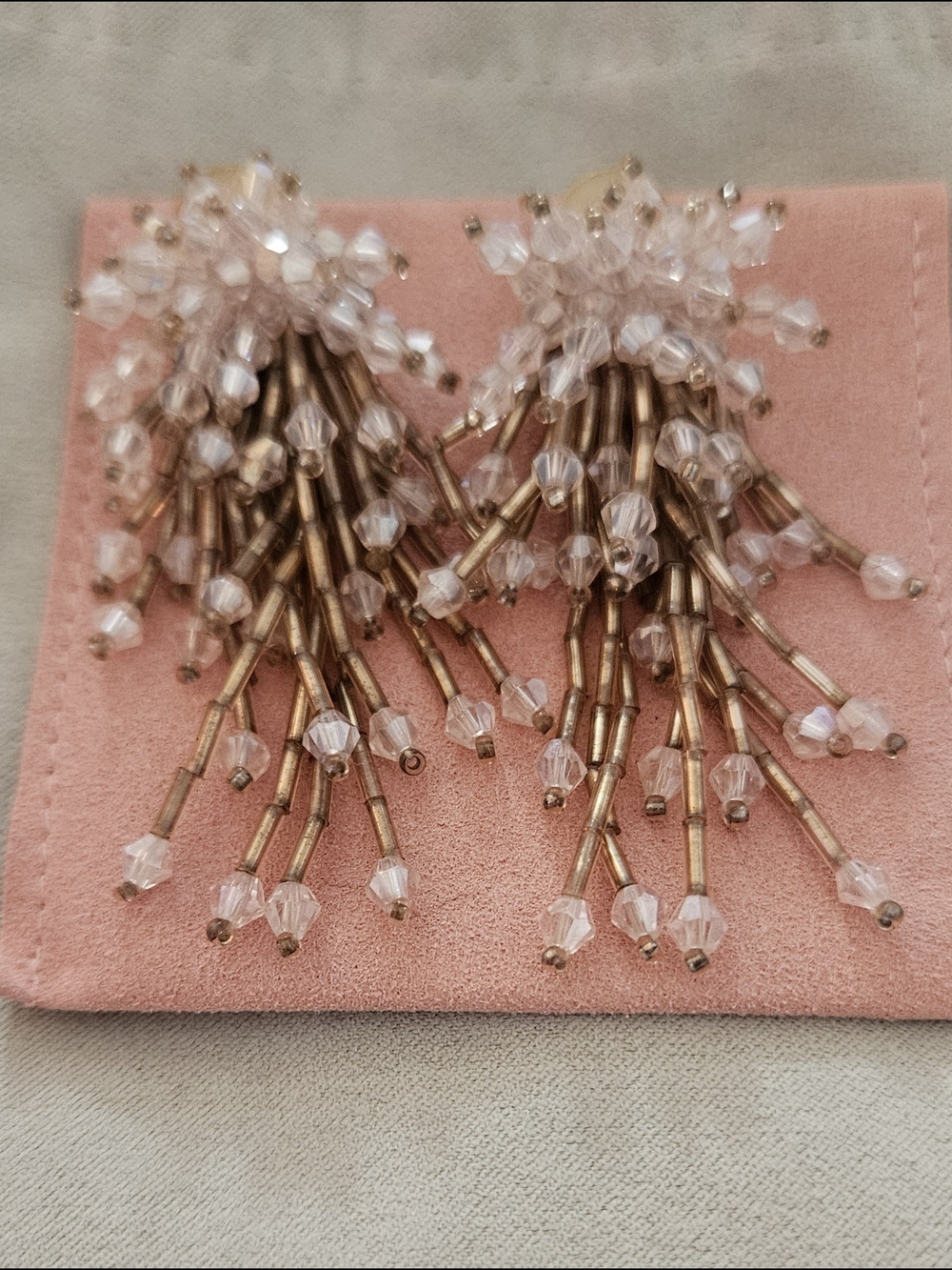 Pink Crystal Fringe Statement Earrings with Gold Accents